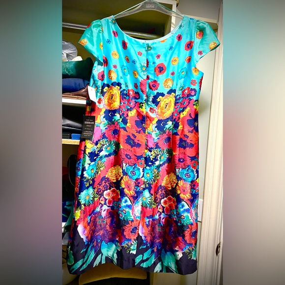 NEW SERRANI Of Italy Turquoise Floral Silk Dress - Picture 2 of 7